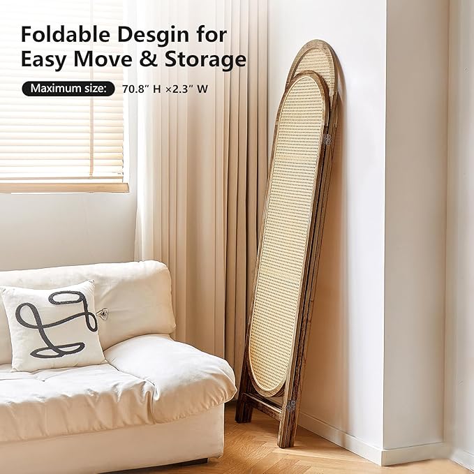 Asnefeli Wood Room Divider 3 Panels, Folding Rattan Room Divider Wall, Unique - Image 5