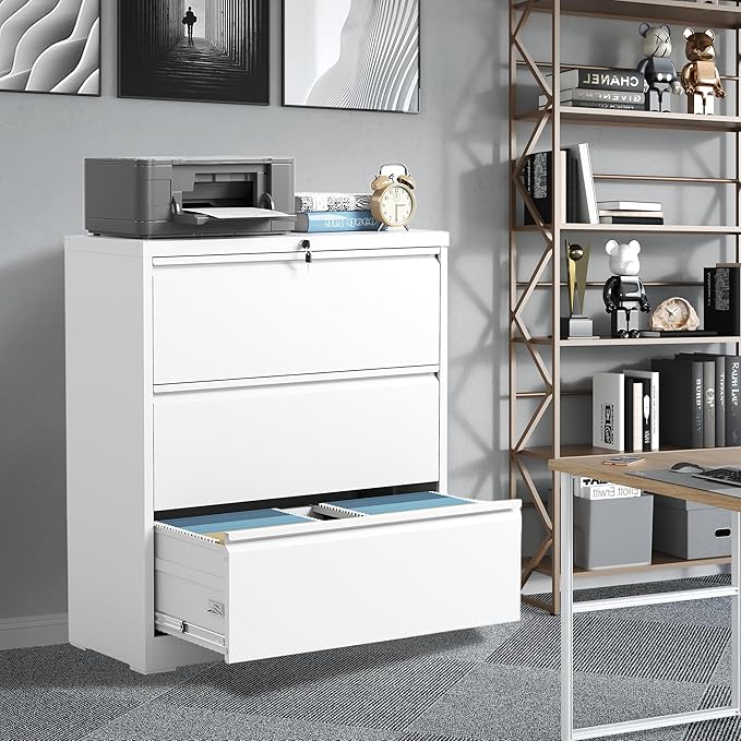 FLIXELIO File Cabinets 3 Drawer, Metal Office Storage Filing Cabinet - Image 2