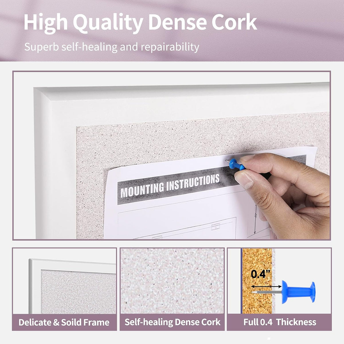 ORIENTOOLS 30x40 White Cork Board, Wooden Frame, Hanging Pin for Office