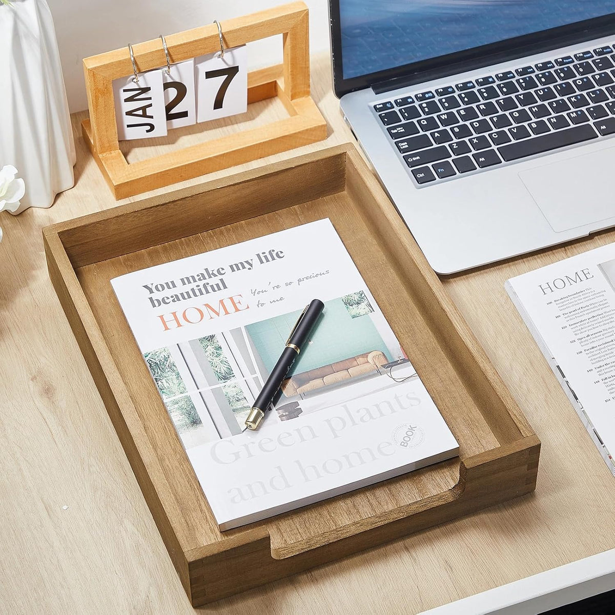 Fulmoon 3 Pcs Stackable Wood Letter Tray A4 Size Desk File Organizer