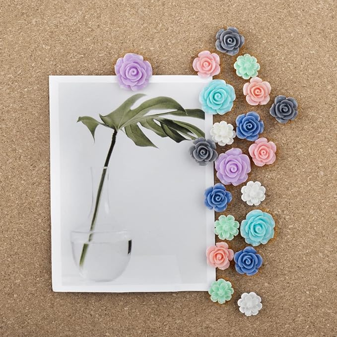 Push Pins，LYroo 200 Pcs Flower Thumb Tacks Wood Pin Board Map Tacks Marking - Image 2
