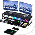 simple trending 2-tier metal dual monitor stand with shown in use