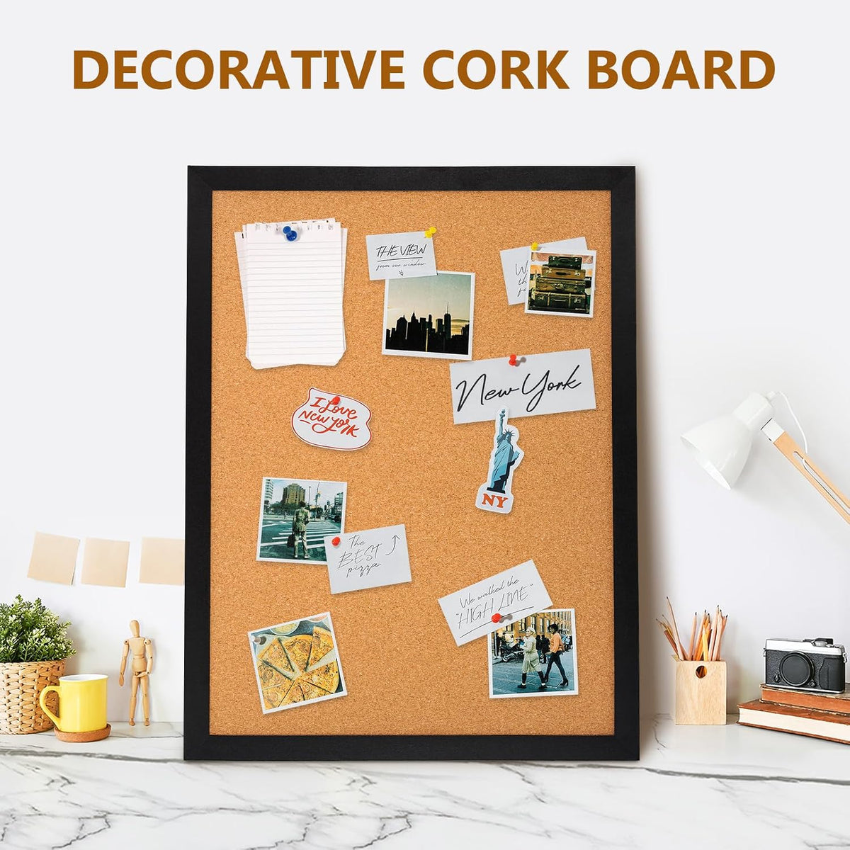 DOLLAR BOSS Cork Board for Wall 36"x24", Black Wood Framed Bulletin...