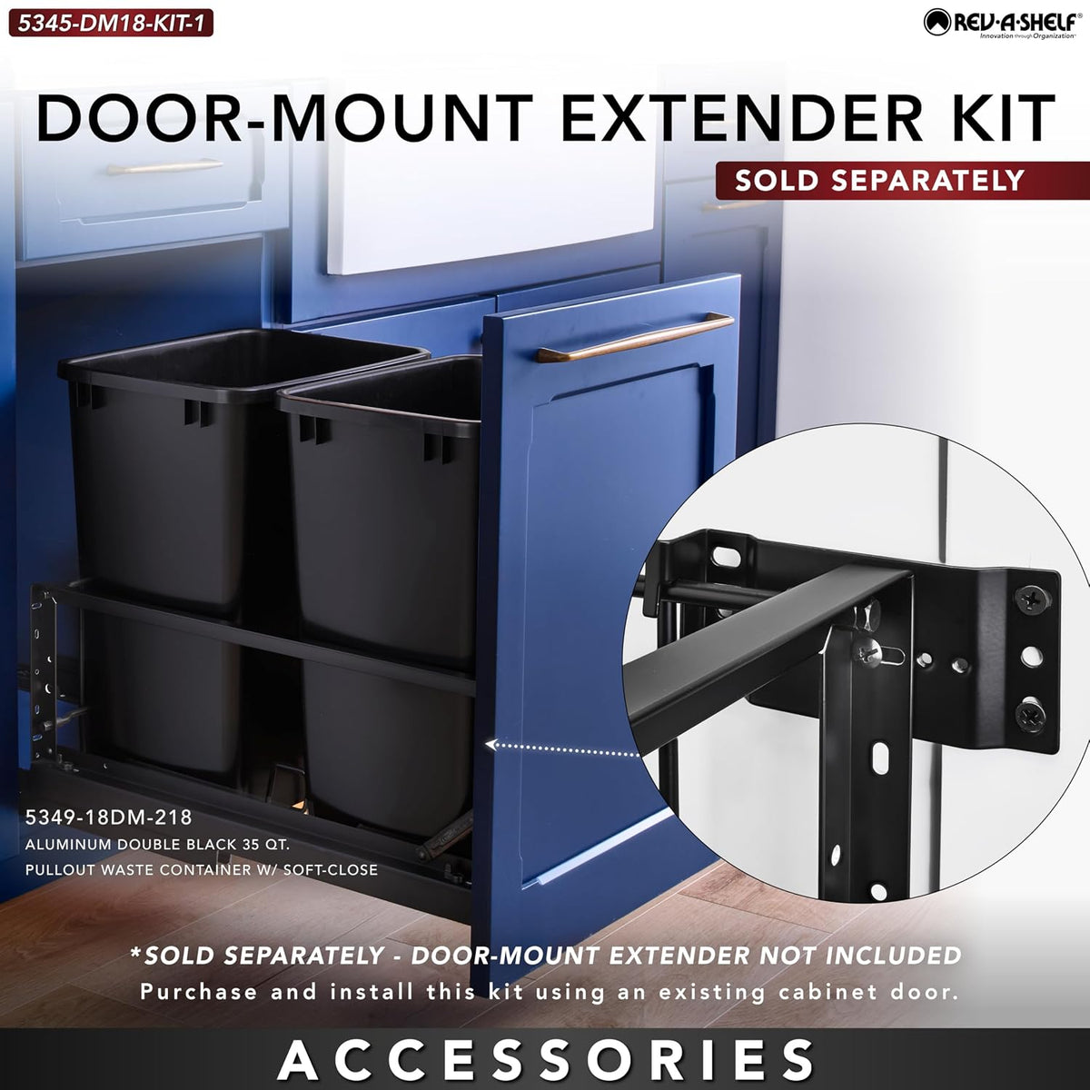 Rev-A-Shelf Aluminum Pullout Waste Container w/Soft-Close
