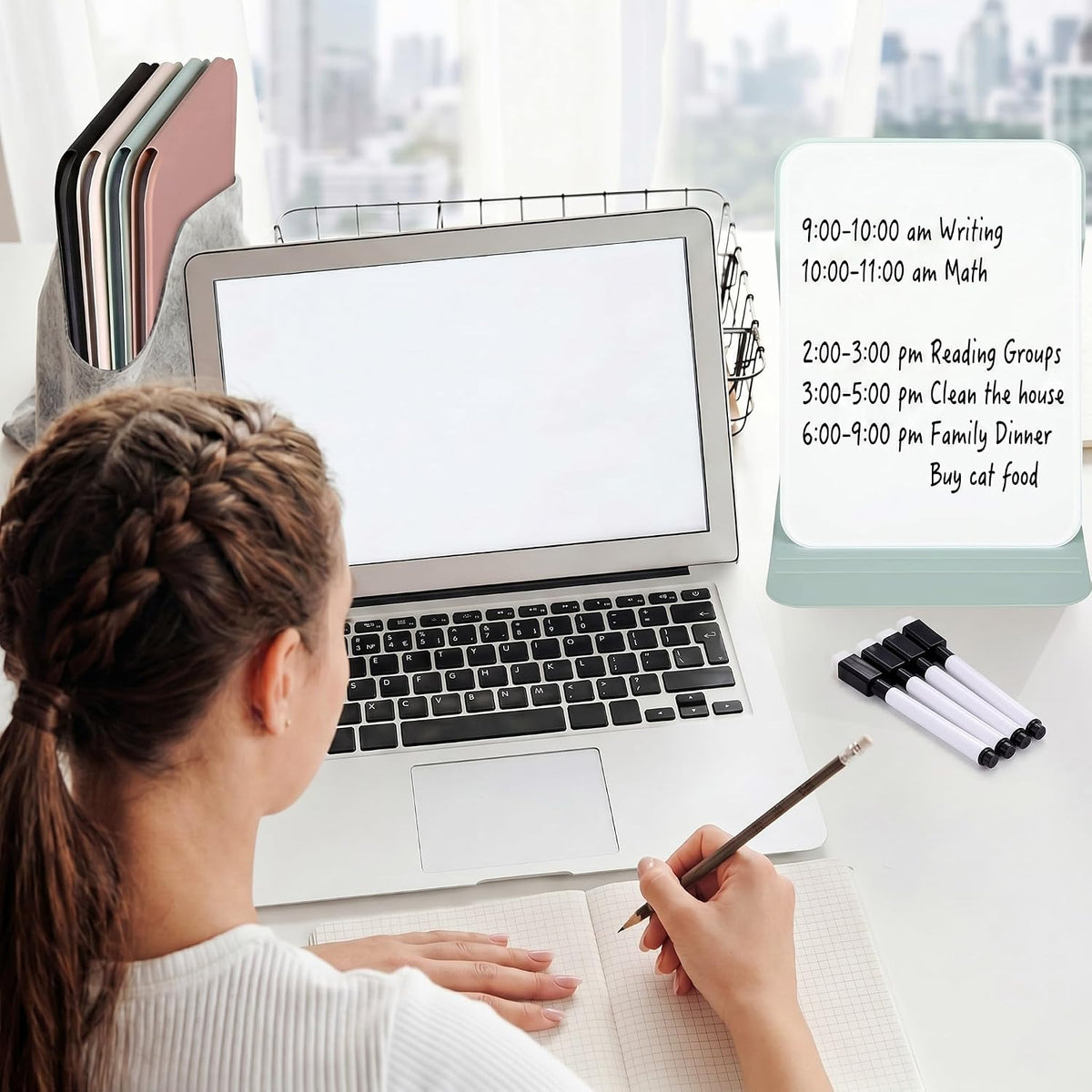 Dunzoom 4 Sets 8 Pcs Small Glass Desktop Whiteboard with Reversable Stand 8x6...