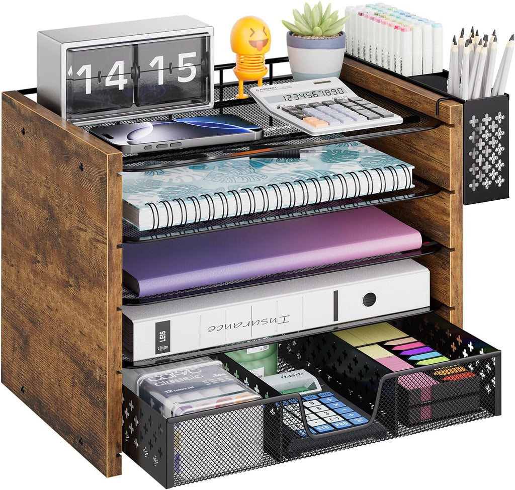 simple trending wood desk organizer, 5-tier file organizer, main product view