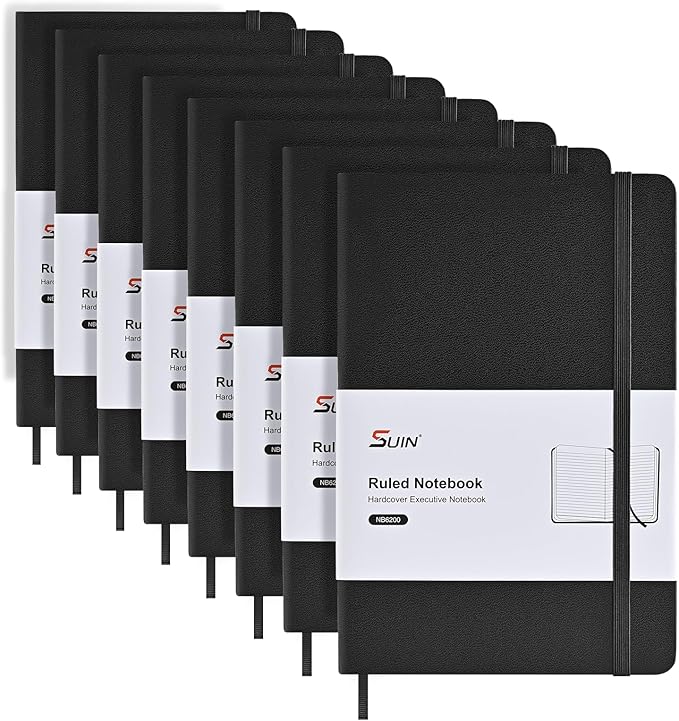 SUIN Lined Journal Notebooks for Work, School & Journaling – Black Hardcover by SuinOffice