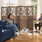 Room Divider Wood Carved Wall Divider Indoor Folding Portable Partition Screen - Image 5