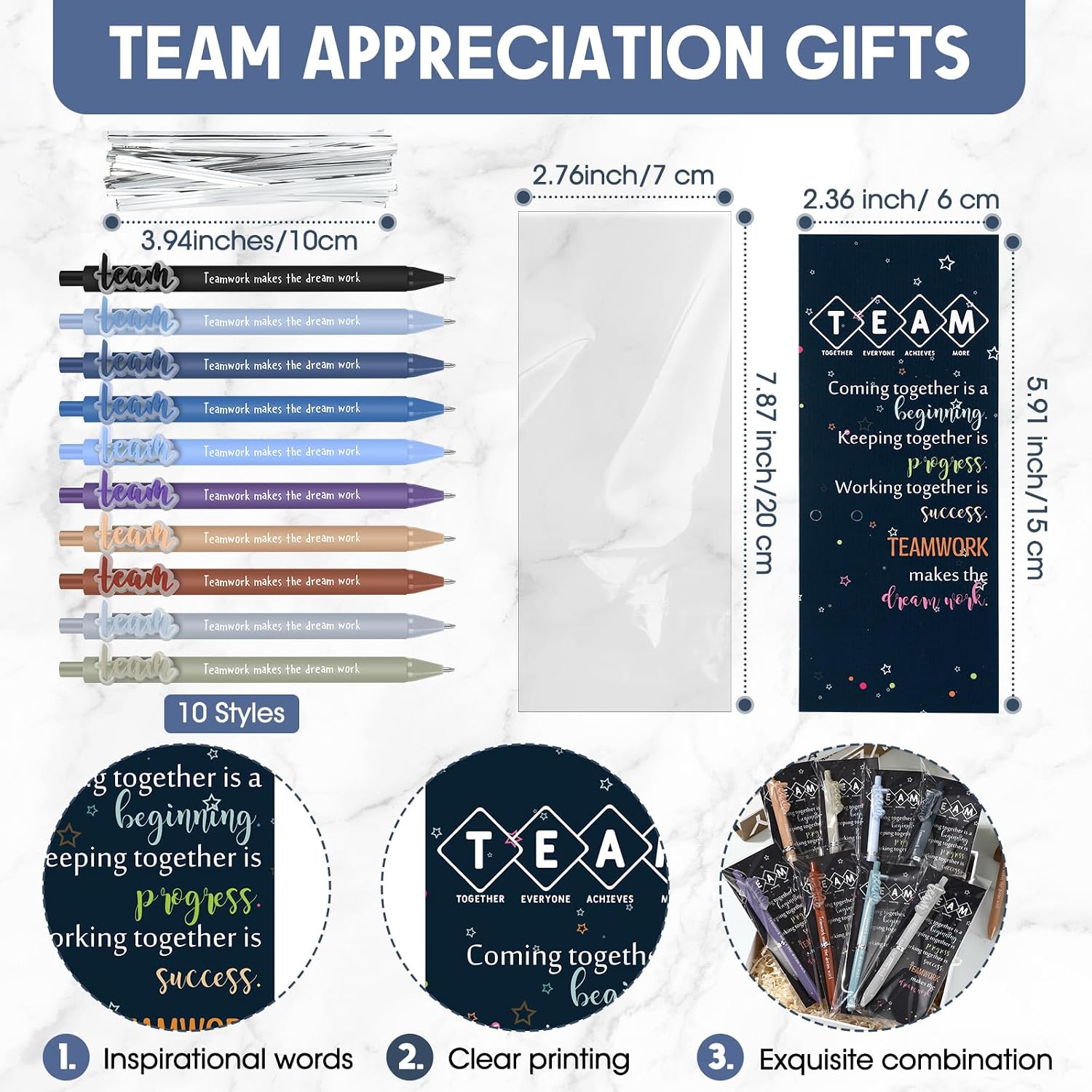 Geyoga 50 Sets Team Appreciation Gifts Bulk Ballpoint Pens with Teamwork Cards for Employee Coworker Staff Group Members Volunteer Office Supplies