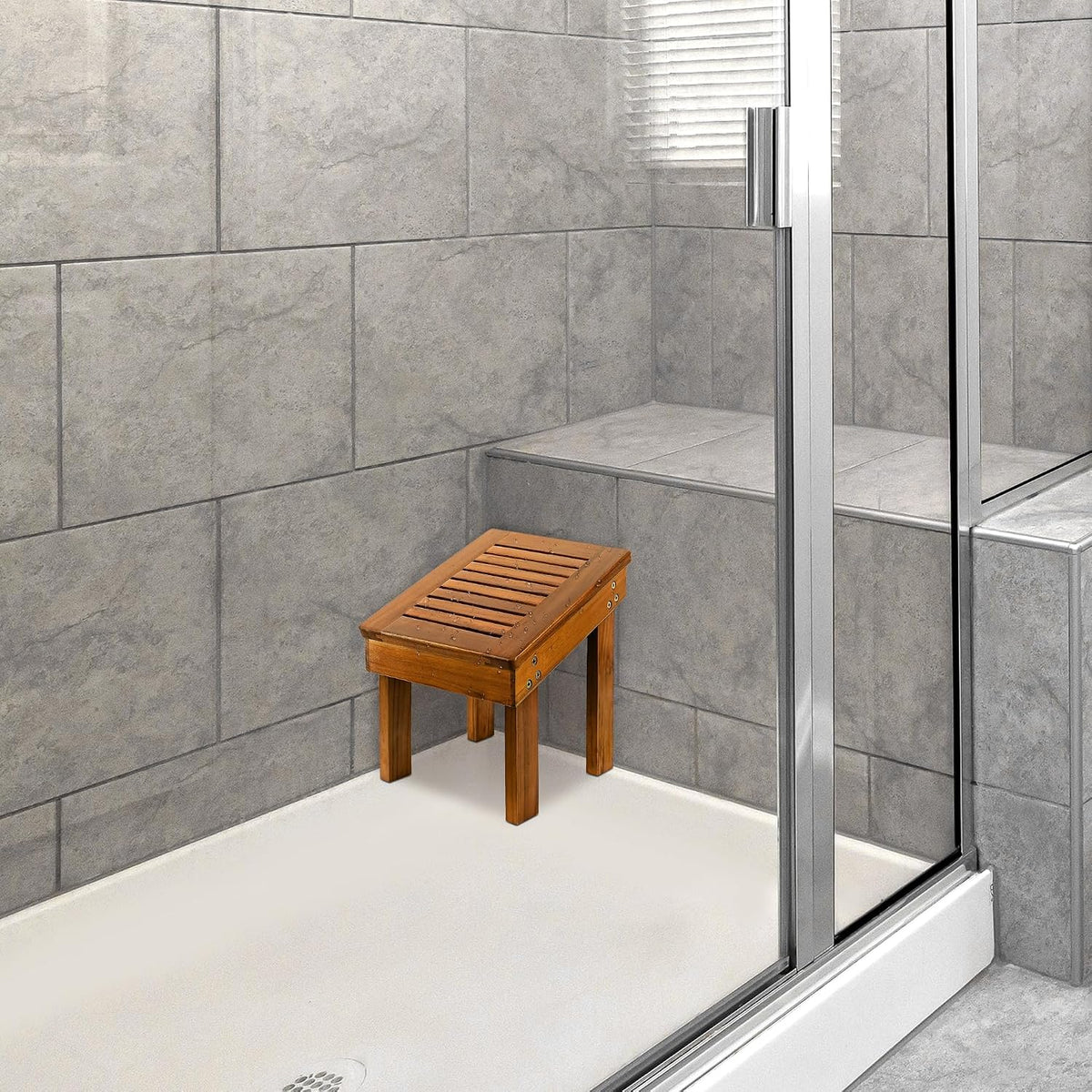 Utoplike Teak Shower Foot Stool for Shaving Legs, Bath Step Rest for Shave