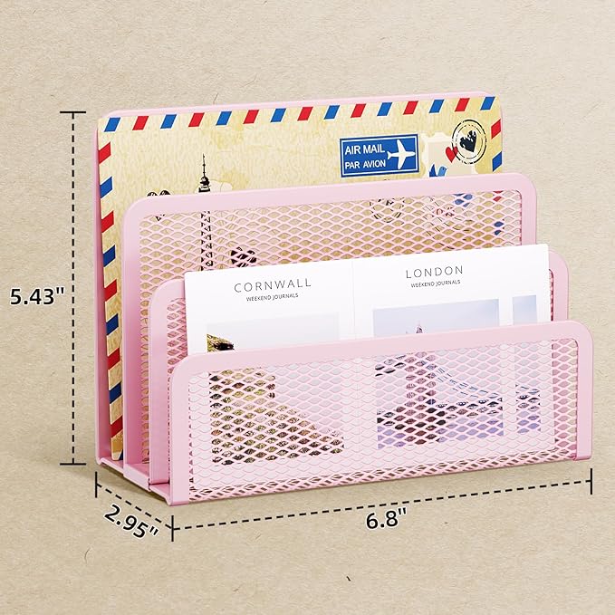 Marbrasse Mail Organizer for Desk, 3-Slot Mesh Metal Mail Holder countertop - Image 6