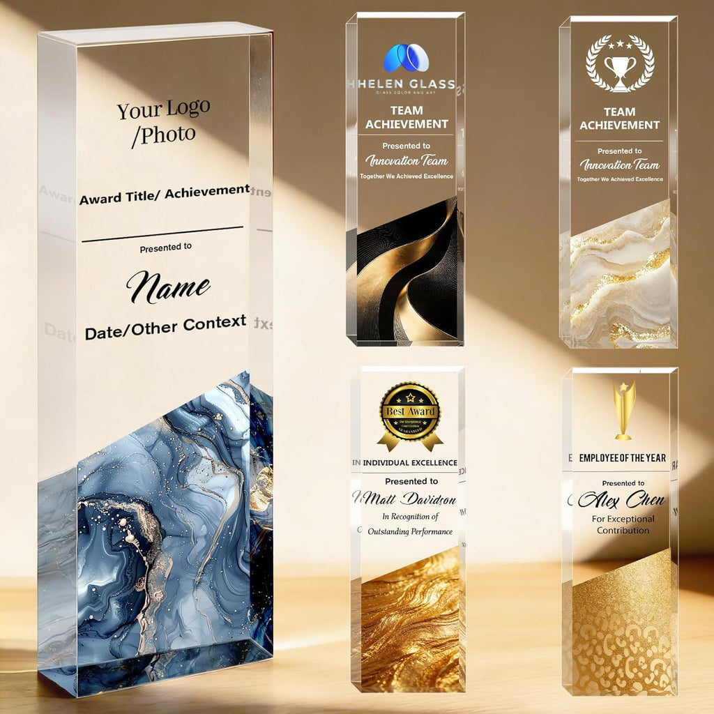 Custom Trophy with Logo/Text, Crystal-Clear Award Trophy – Modern Recognition Personalized Plaque for Office Excellence, Team Achievement & Competition Winners – Freestanding Corporate Bulk Appreciation Award