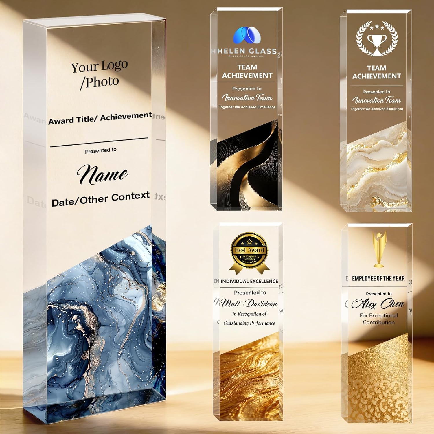 Custom Trophy with Logo/Text, Crystal-Clear Award Trophy – Modern Recognition Personalized Plaque for Office Excellence, Team Achievement & Competition Winners – Freestanding Corporate Bulk Appreciation Award