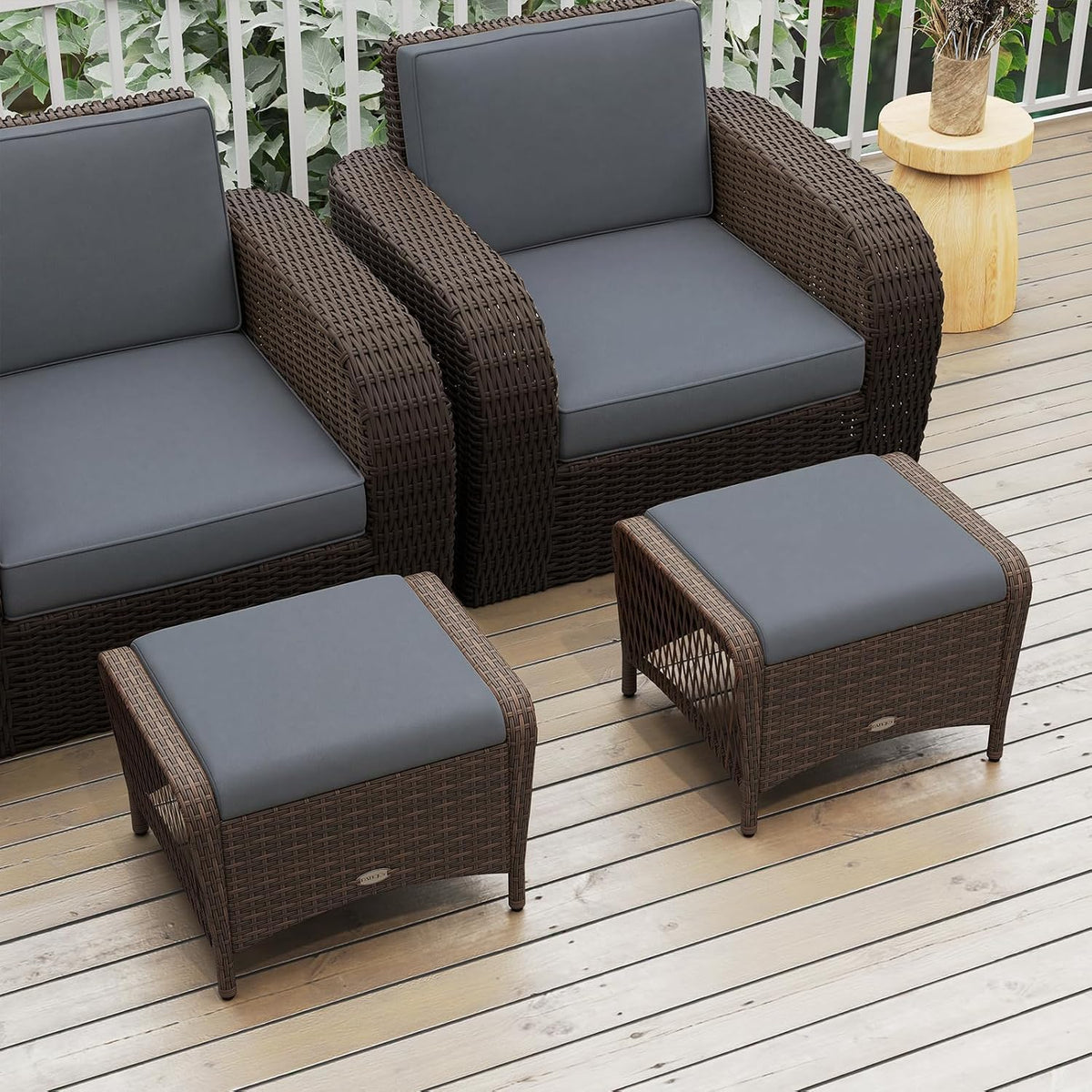 Tangkula 2 Pieces Patio PE Wicker Ottomans (Grey, 17 inch)