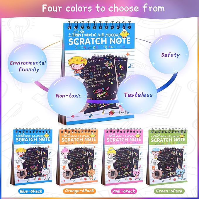 POKONBOY 24 Pack Rainbow Scratch Paper Arts Notebooks, Scratch Note Pads - Image 4