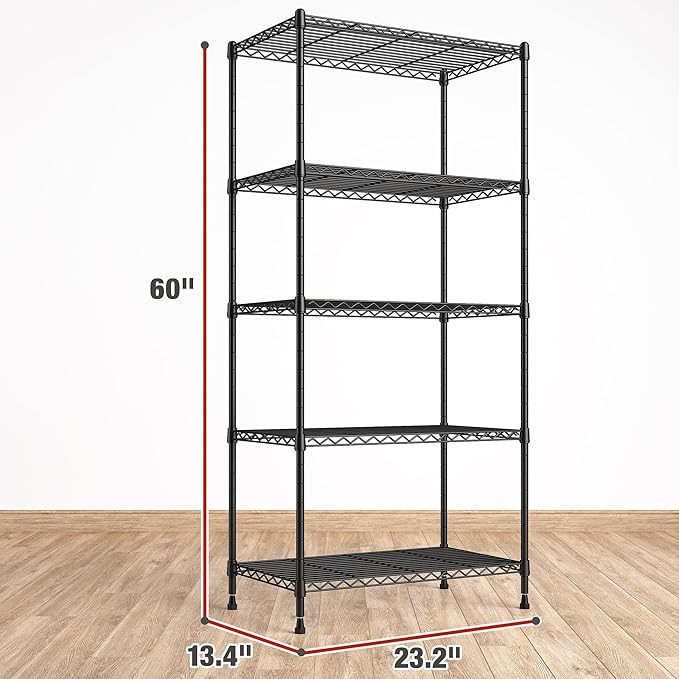 REIBII 1000LBS Wire Shelving Unit, 5 Tier Adjustable Metal Storage Shelves - Image 3