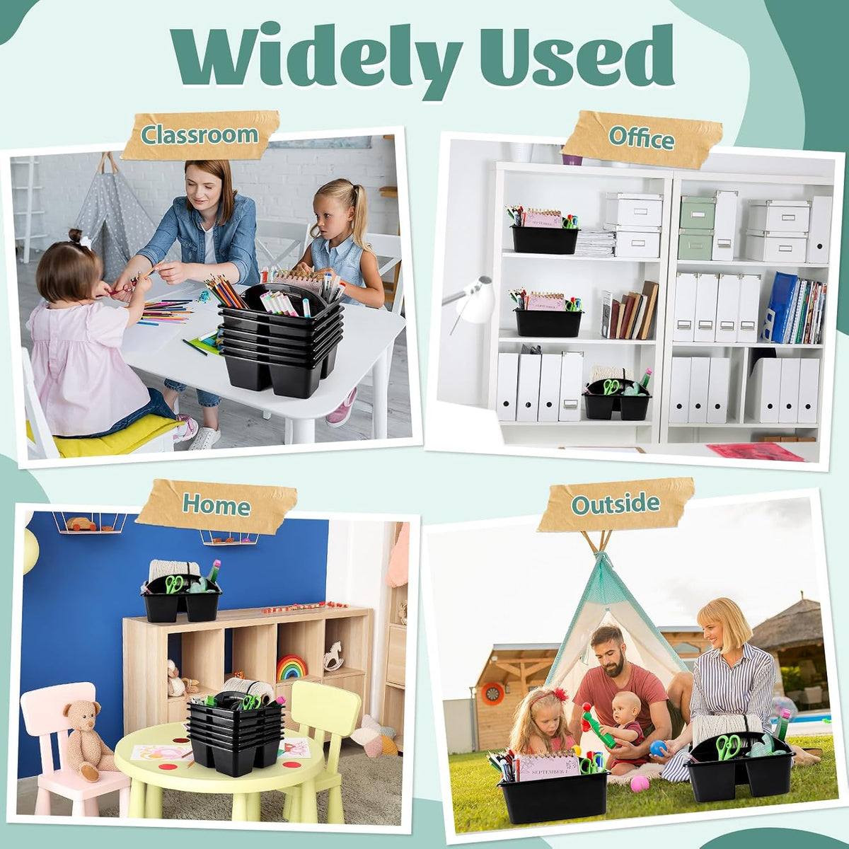 6 Pack Classroom Caddy with Handle Plastic Storage Caddy Organizer with 3 Com...
