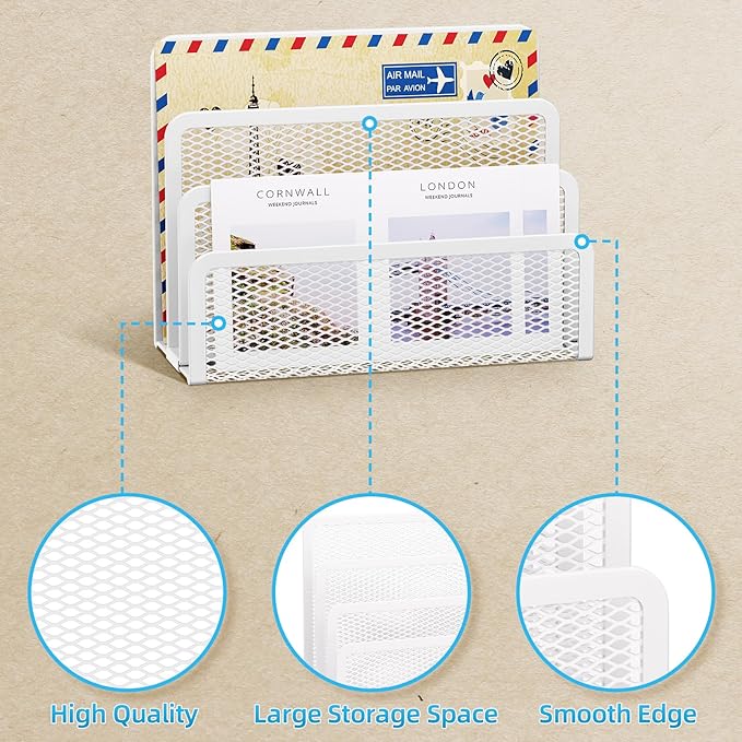 Marbrasse Mail Organizer for Desk, 3-Slot Mesh Metal Mail Holder countertop - Image 3