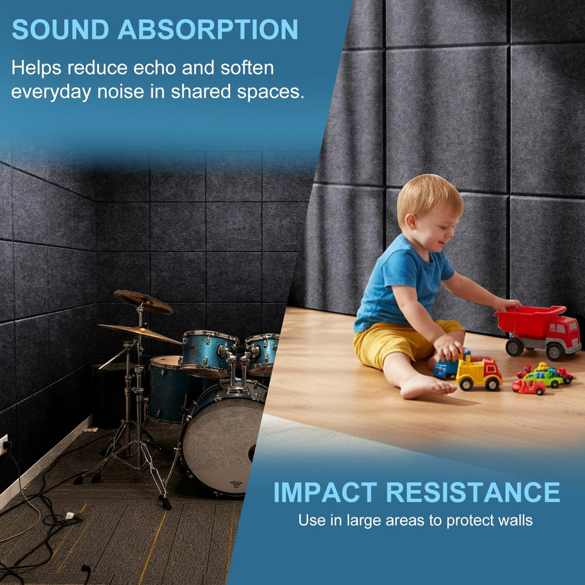 Hiksuky EcoCork Pro 48"x36" Modular Felt Wall Panels - 12 Pack Recy...
