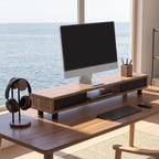 fenge dual monitor stand with storage, desk shelf shown in use