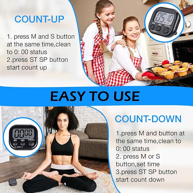 Leumoi 24 Pcs Digital Kitchen Timers Magnetic Back Timers Bulk Large Screen - Image 6