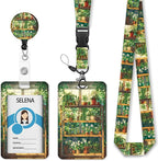 Green Bookshelf Lanyards for ID Badges, Badge Holder by Mcapirivo
