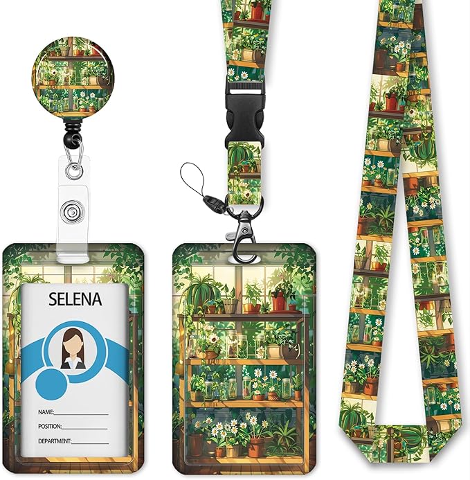Green Bookshelf Lanyards for ID Badges, Badge Holder by Mcapirivo