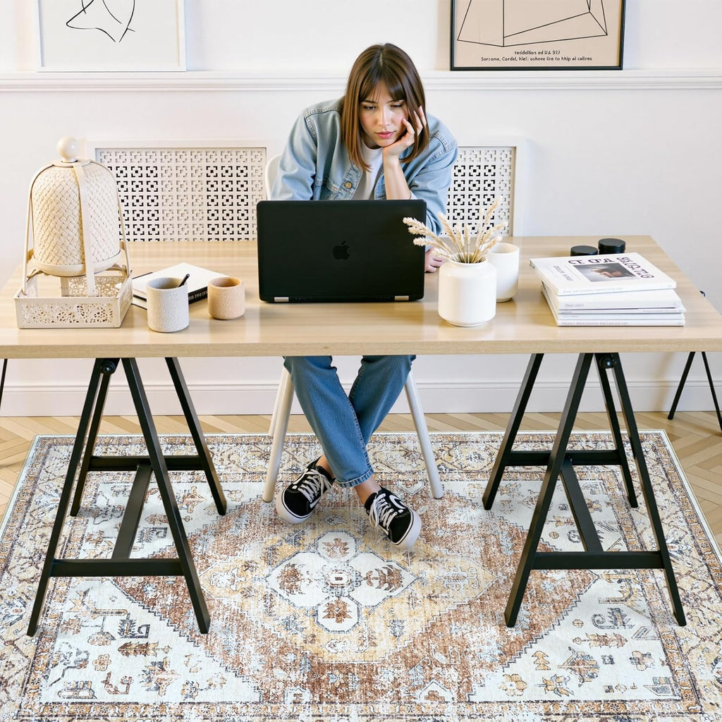 Anidaroel 5x7 Office Chair Mat for Hardwood Floor/Tile, Desk Chair Mat for Home Offices, Under Desk Rug for Rolling Chair, Anti-Slip Office Rugs for Rolling Chairs, Large Floor Protector Rug, Khaki
