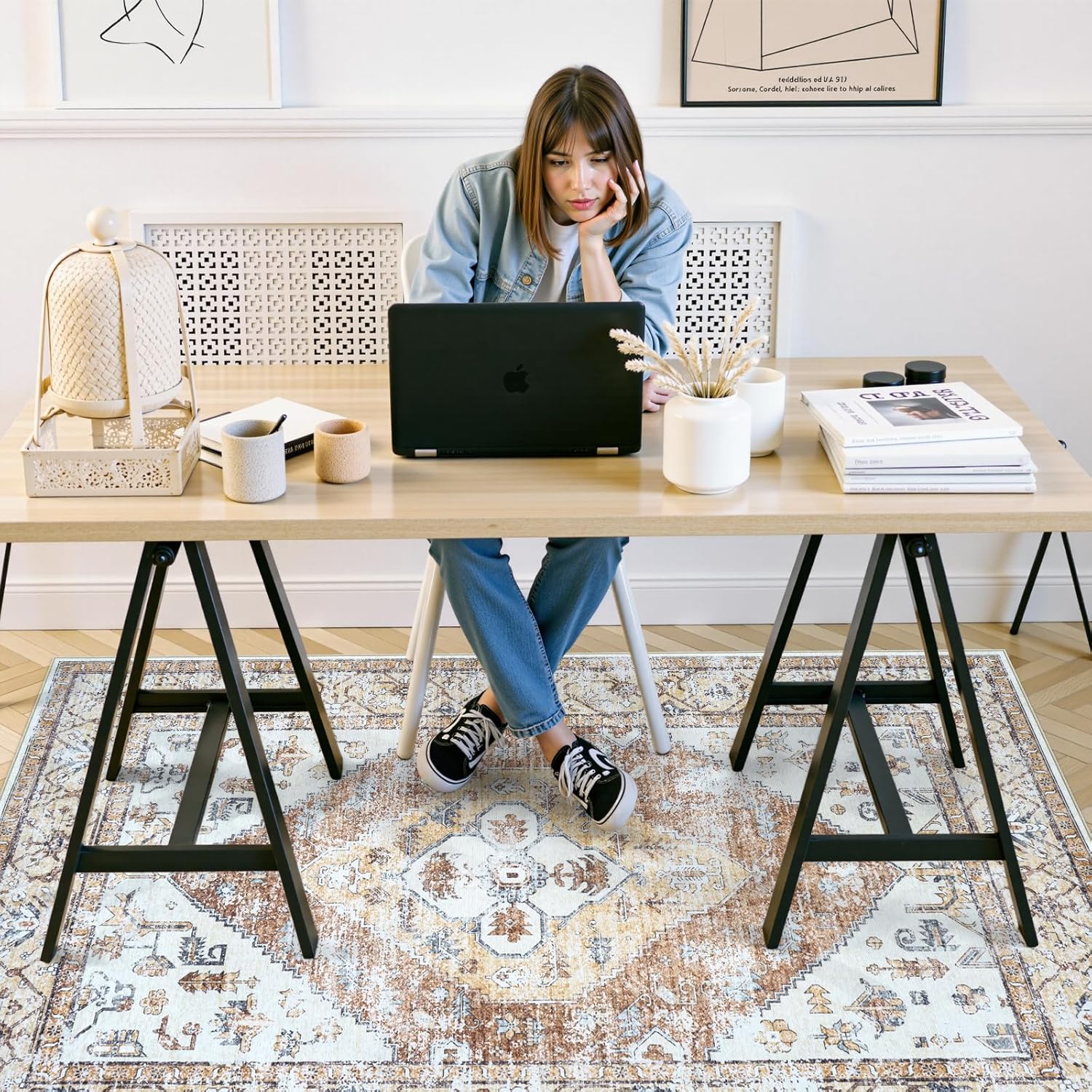 Anidaroel 5x7 Office Chair Mat for Hardwood Floor/Tile, Desk Chair Mat for Home Offices, Under Desk Rug for Rolling Chair, Anti-Slip Office Rugs for Rolling Chairs, Large Floor Protector Rug, Khaki