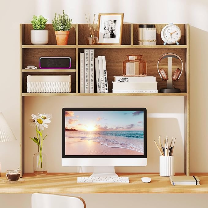 Tangkula Desktop Bookshelf for Computer Up to 32”, 37” Countertop Storage Hutch - Image 4