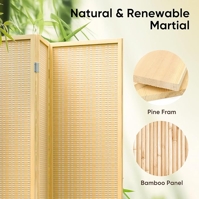JOSTYLE Room Divider 4 Panel Folding Privacy Screen, Bamboo Room Divider Screen - Image 3