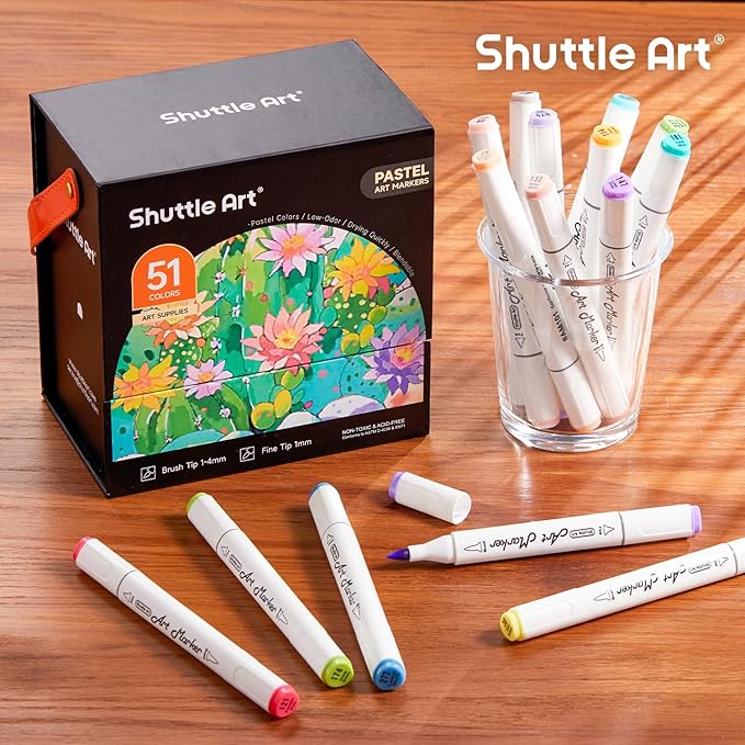 Shuttle Art Pastel Alcohol Markers Brush tip, Dual Tip Brush & Fine Tip Art - Image 8