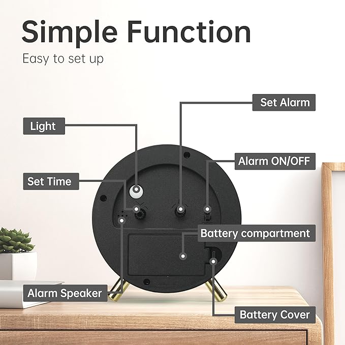 Analog Alarm Clock, 4 inch Super Silent Non Ticking Small Clock - Image 6