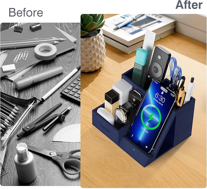 TopMade Wireless Charger with Desk Nightstand Organizer, Leather Pen Pencil - Image 2