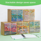 ohuhu bamboo marker organizer, wooden desktop storage holds, front angle view
