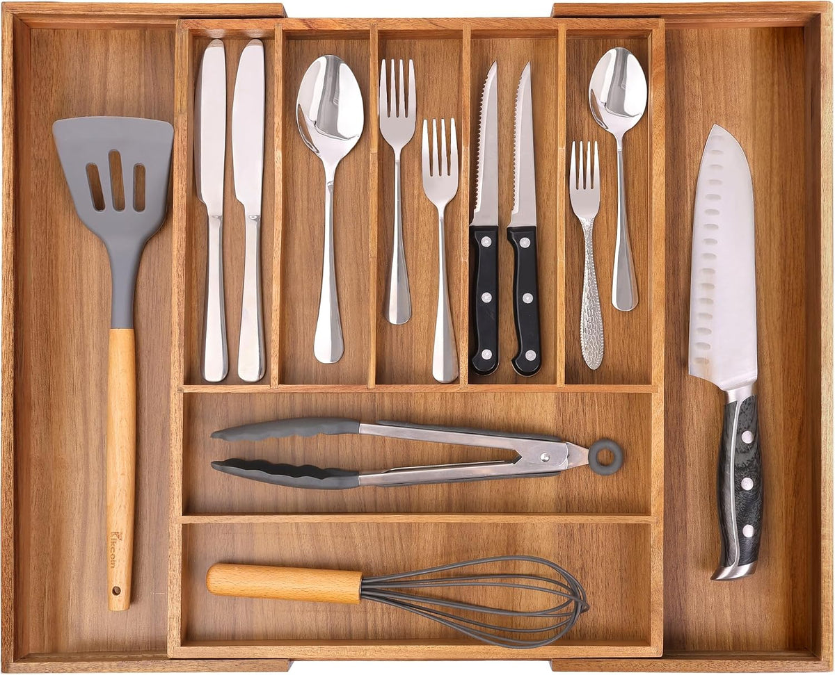 Bellsal Acacia Silverware Organizer Kitchen Drawer Organizer Expandable Bambo...