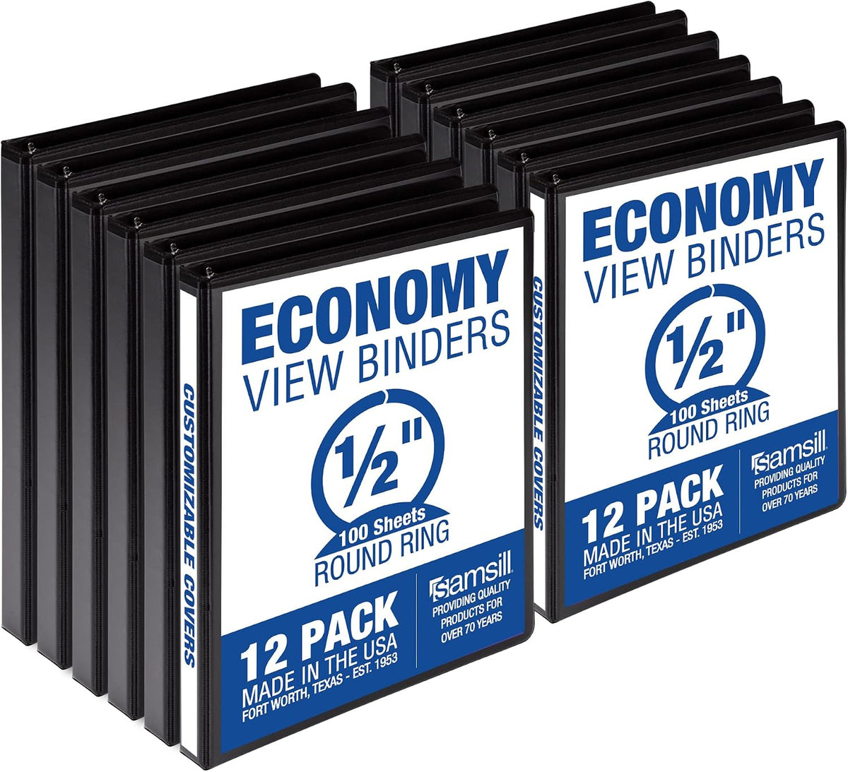 Samsill 0.5 Inch 3 Ring Binders, Made in USA, Economy Round Ring, 100 Sheet
