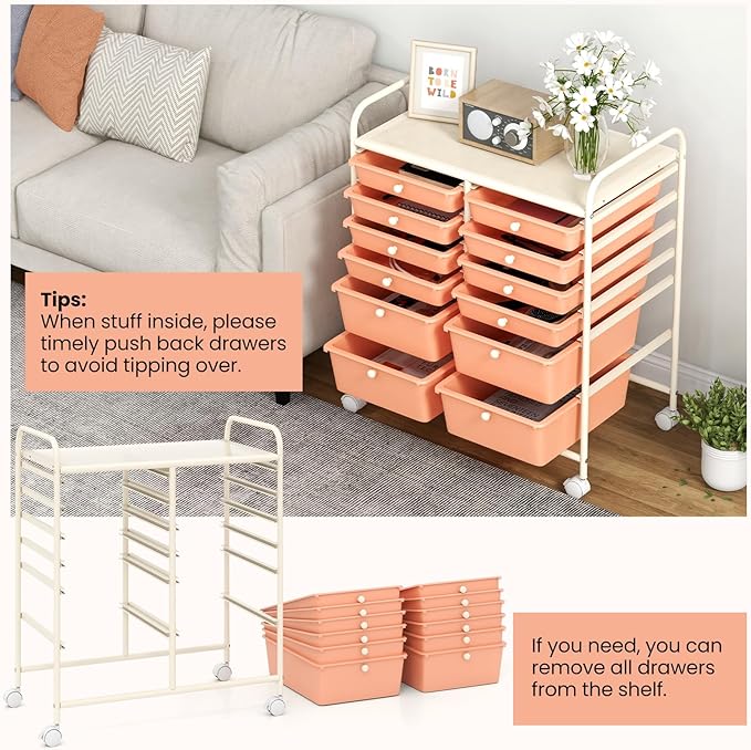 Giantex 12 Drawers Rolling Storage Cart, Classroom Organizers - Image 5