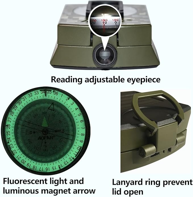 AOFAR Military Compass, AF-4580 Lensatic Sighting, Waterproof and Shakeproof - Image 5
