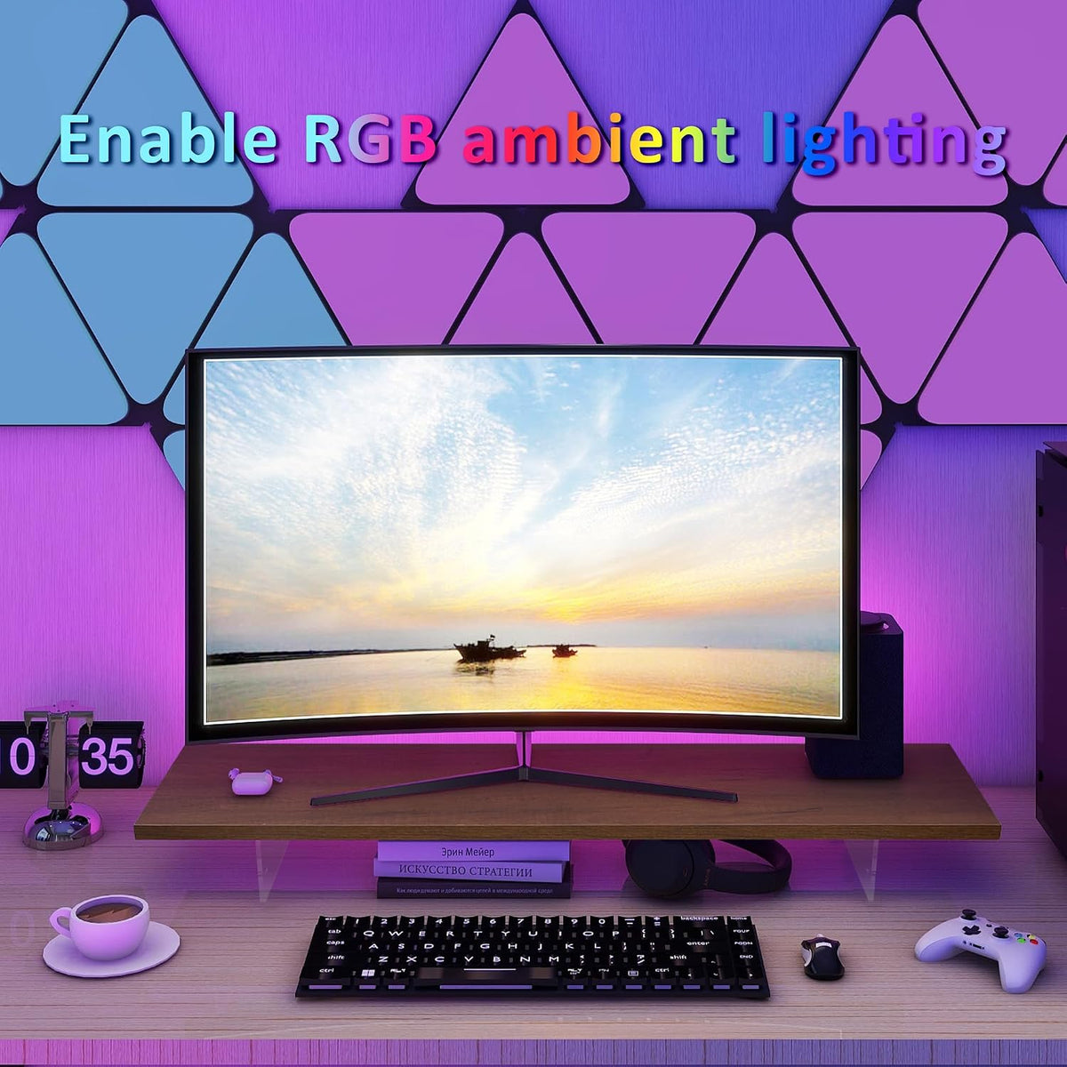 Monitor Stand Riser,Wood & Acrylic Computer Monitor Stand with LED Strip ...