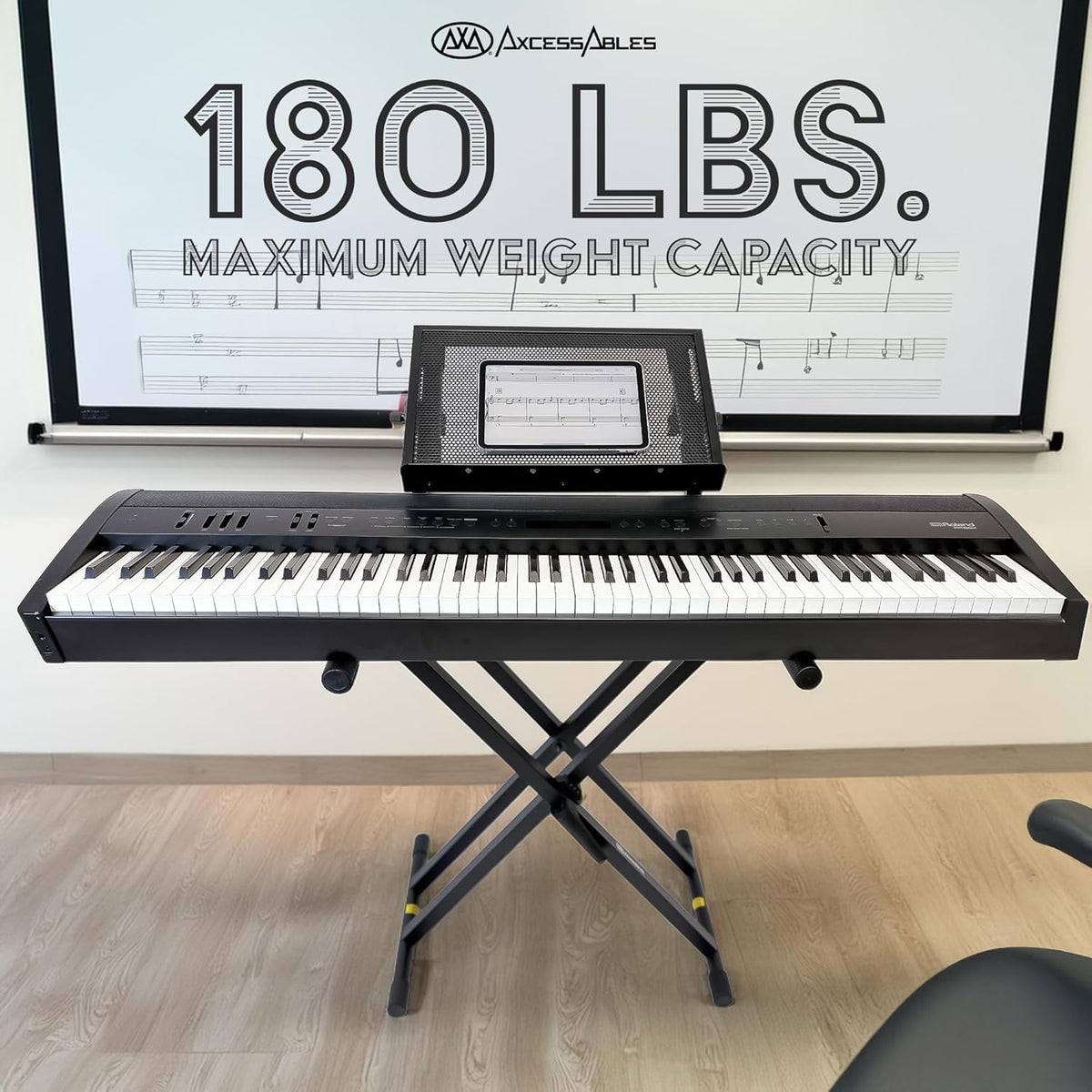 AxcessAbles Dual Piano Keyboard Stand with 2nd Tier – X Style Adjustable and ...