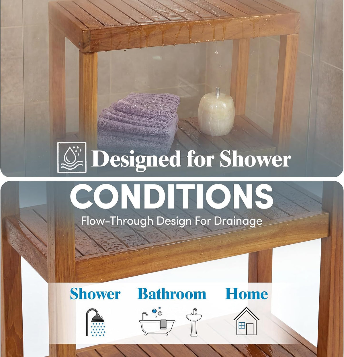 AquaTeak 12" Original Sula Rectangle Teak Bathroom Stand - Shower Stand ...