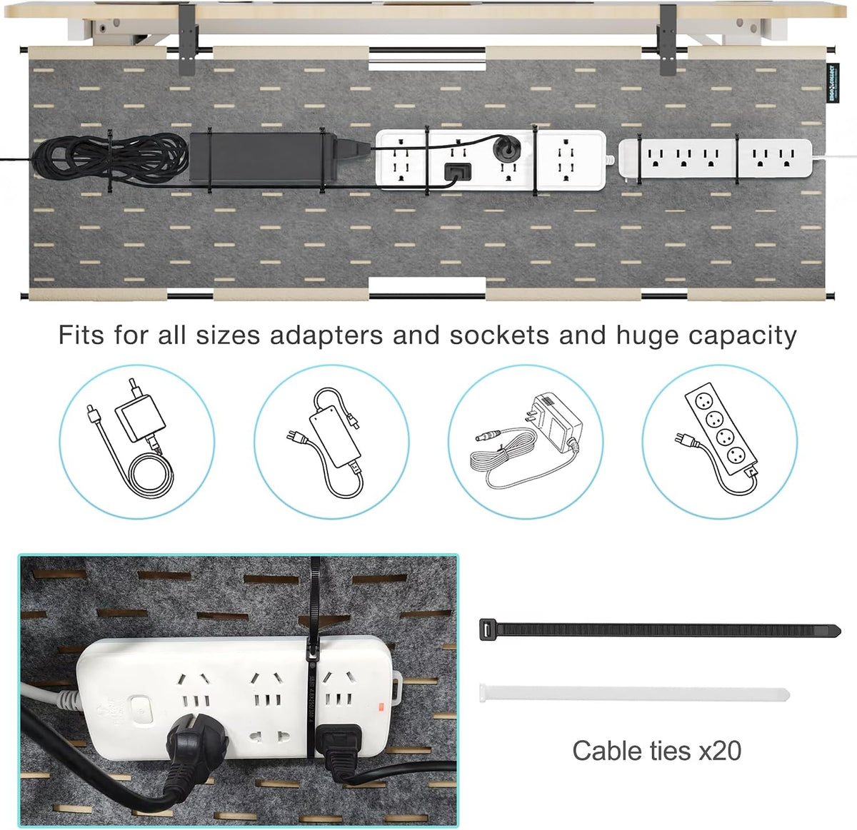 Under Desk Cable Management Tray No Drill, 45.2" Felt Standing Desk Cabl...