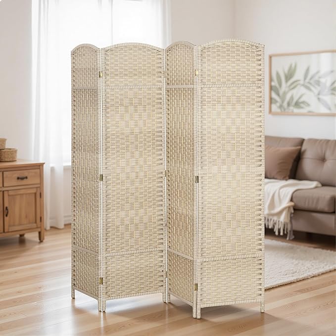 HOMCOM 4 Panel Room Divider, Hand-Woven Freestanding Wall Partition - Image 9