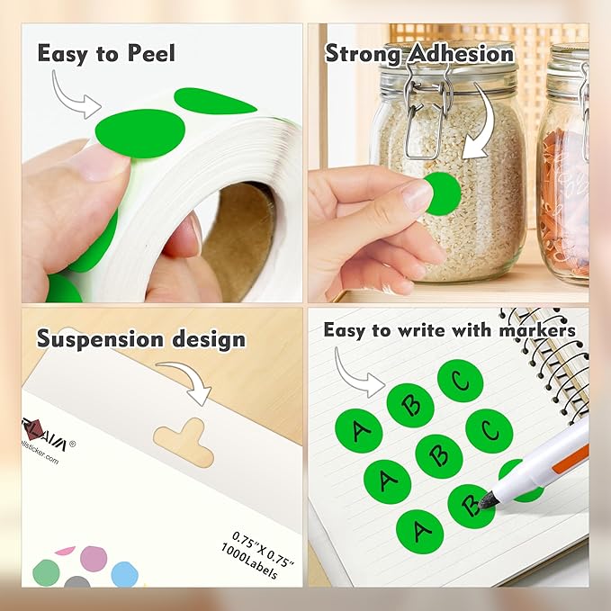 PARLAIM 3/4 Inch Roll Color Coding Labels, 4000 per/4 Rolls Round Adhesive - Image 3
