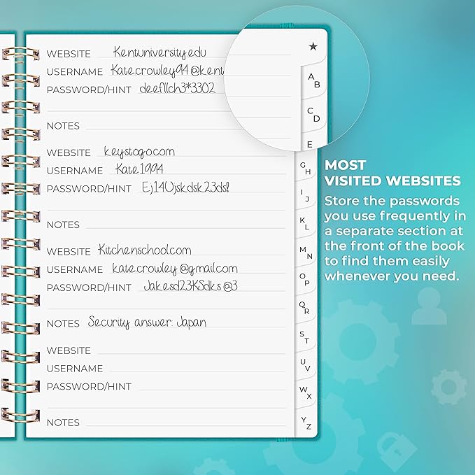 Clever Fox Password Book Spiral – Internet Address & Password Organizer - Image 4