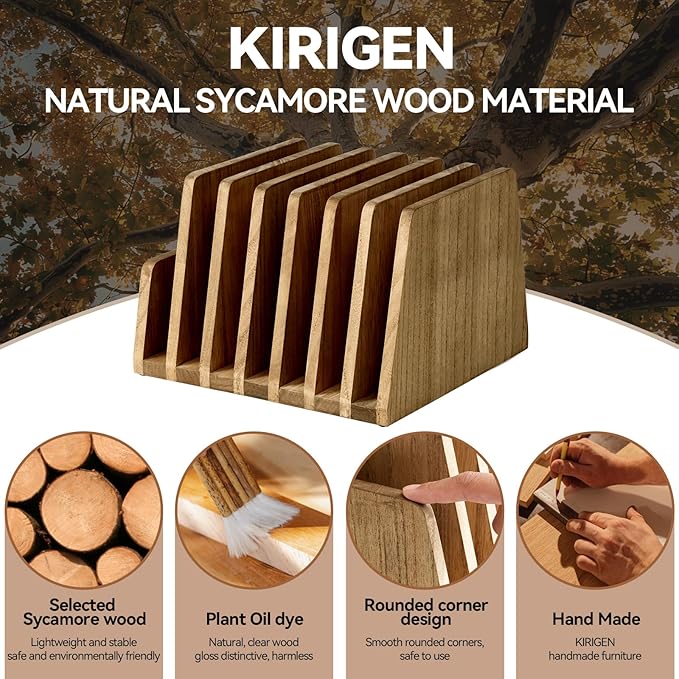 KIRIGEN Wood File Mail Organizer 7 Slots File Paper Holder Desktop Wood - Image 7