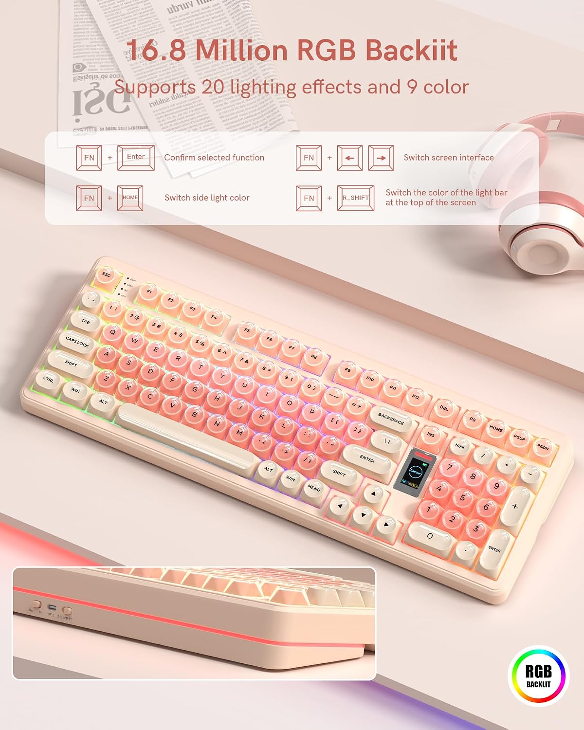Keymatic WK98 Foundation Mechanical Keyboard, Pink Creamy Gaming Keyboard