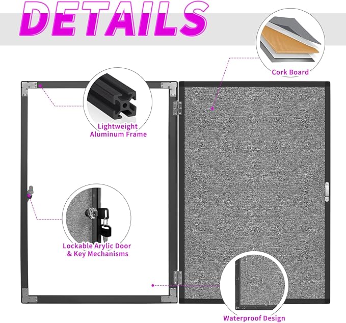 Outdoor Enclosed Bulletin Board, Wall-Mounted Black Aluminum Framed Display Case - Image 2