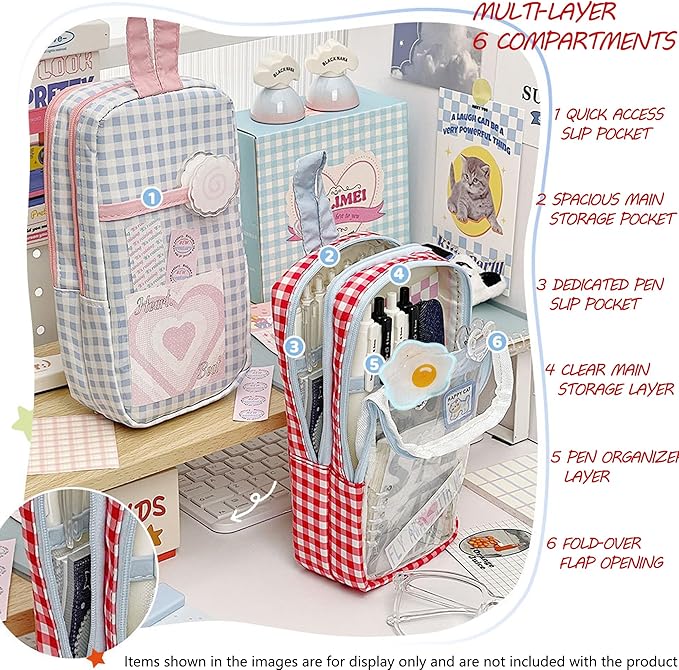UINSUE Cute Pen case Adorable Bunny Transparent 3-Layer Large Capacity Pencil - Image 2